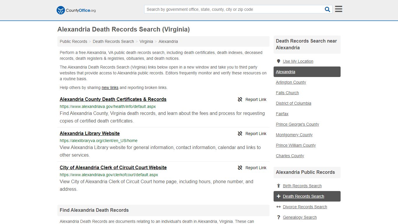 Death Records Search - Alexandria, VA (Death Certificates ...