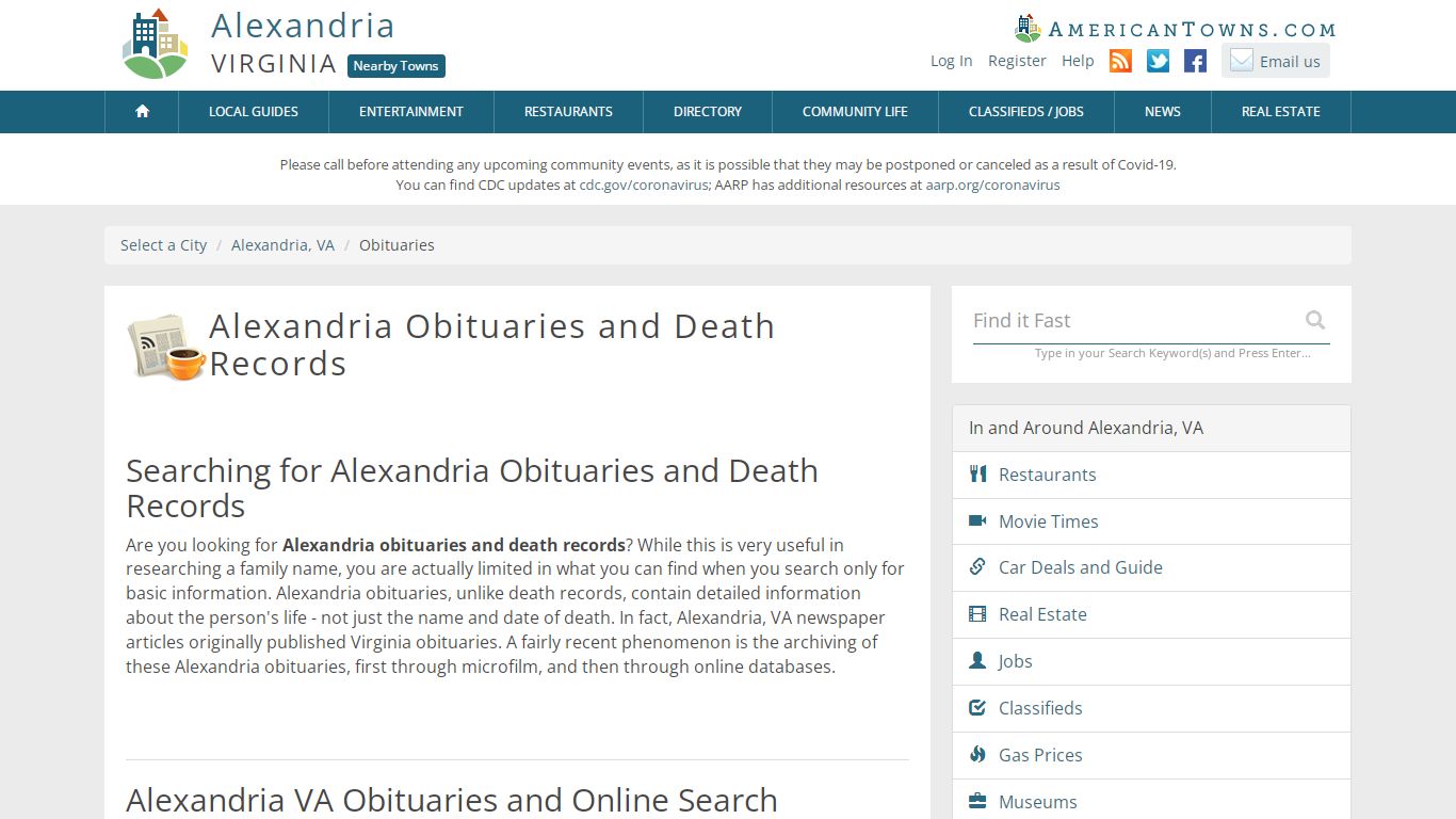 Obituaries Alexandria VA - Alexandria Death Records